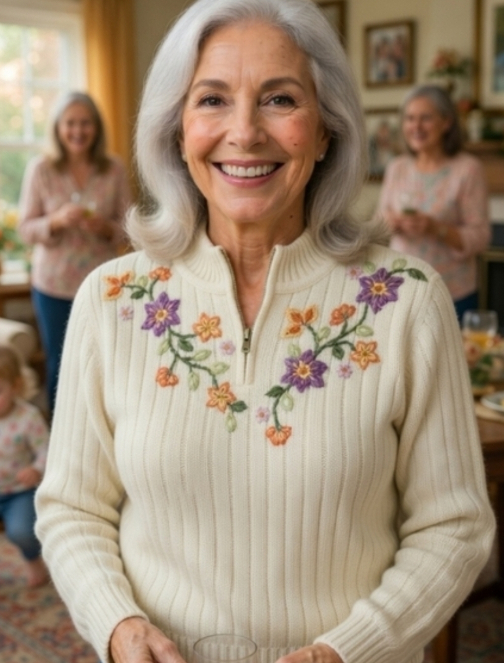 VTG PS Alfred Dunner Beaded Embroidered Cream Chenille Floral Grannycore Sweater